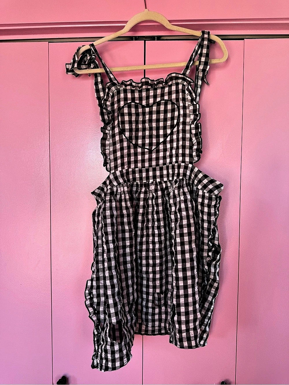 SHEIN Curve Gingham Heart Cutout Apron Pinafore Dress Ruffle Kawaii 1XL